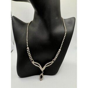 Clear Rhinestone Black Accent Marquis Drop Pendant Formal Necklace Bridal Prom
